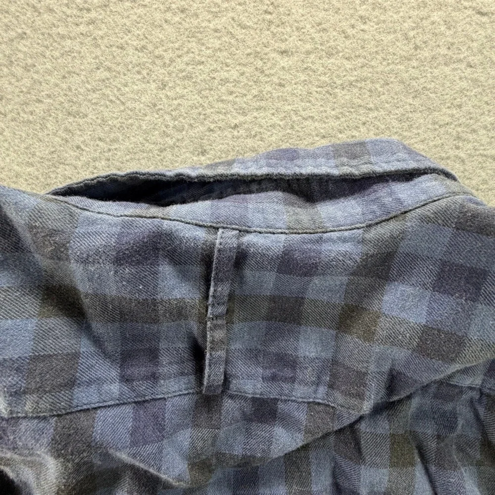 Banana Republic Luxe Flannel Slim Fit Shirt Mens Small Blue Black Buffalo Plaid